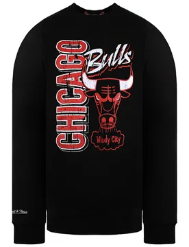 Mens Nba Chicago Bulls Wind City Black Sweater Cotton - Size X-Large - Mitchell & Ness - FashionsVida