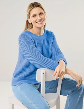 Pullover aus Bändchengarn, normale Größen, Farbe Blau, 48, weicher Baumwollmix hochwertiges Bändchengarn Damen - Walbusch - FashionsVida