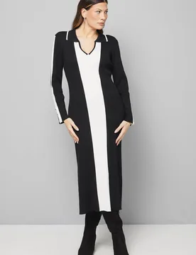 Women's Colour Block Knitted Midi Dress in Mono Size: Small - Mono - Size: S - Wallis - FashionsVida