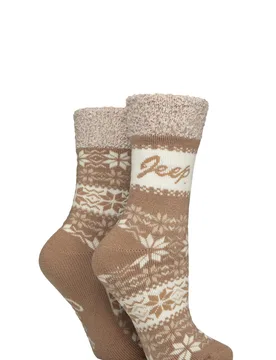 Women's 2 Pair Fairisle Thermal Soft Top Boot Socks Fawn / Ecru 4-8 - Brown - Size: Small - Jeep - FashionsVida