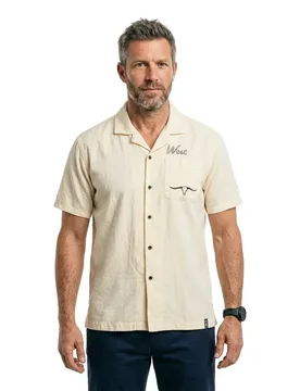 Camicia A Maniche Corte Merchant Resort Oatmeal Beige S - Superdry - FashionsVida