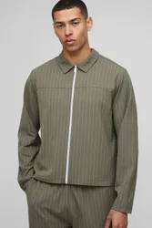 Herren Regular Fit Streifen Harrington Jacke Khaki Größe XL