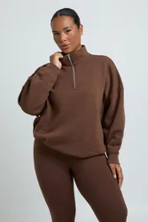 Womens Plus Oversized Half Zip Sweatshirt And Legging Set - Brown