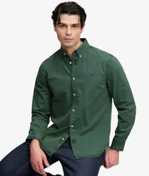 Superdry Herren Garment Dyed Langarmhemd Reguläre Passform Green - Größe: S
