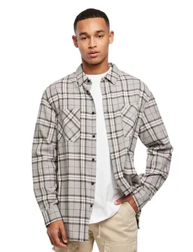 Chemise à Manches Longues Oversized Check Grey / Black M - Urban classics - FashionsVida