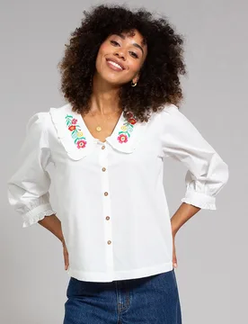 Kite Crendell Embroidered Collar Poplin Blouse - Kite Clothing - FashionsVida