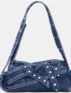 Bolsomano mediano en denim con tiras diagonales - Desigual - FashionsVida