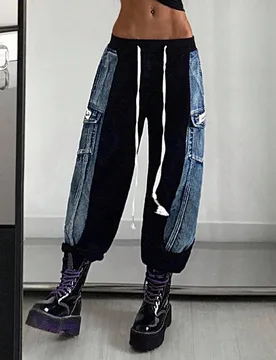 Jeans anchos y sueltos de cintura con lazo y parches para mujer 4XL - Shein - FashionsVida