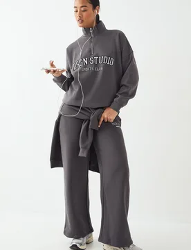 Womens Tall Applique Straight Leg Jogger - Charcoal Cotton - Size X-Small - DSGN Studio - FashionsVida