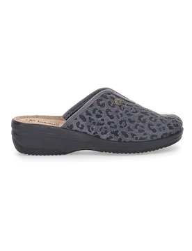 Pantofole grigie motivo animalier con sottopiede in pelle 16L 37 - Inblu - FashionsVida