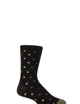 Mens 1 Pair SOCKSHOP 1.6 TOG Lite Striped, Patterned & Argyle Socks Marlsoll Trees Black / Olive 6-11 - Black - Size: 6-11 Mens - Heat Holders - FashionsVida
