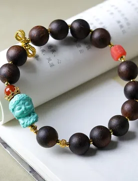 Hand-woven Fushen red soil agarwood with rhodochrosite and turquoise, Chinese-style bracelet - Aliexpress - FashionsVida