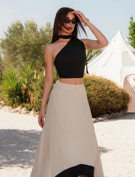 Blusa sin mangas de mujer con cuello halter y decoración de lazo, tela texturizada, color negro, estilo Y2K, para otoño y verano S - Shein - FashionsVida