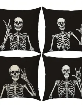 Piezas 45*45cm/50*50cm/40*40cm Fundas de cojín con estampado de calavera y gesto de mano [Impresión de un solo lado] [Sin relleno de cojín], Hechas - Shein - FashionsVida