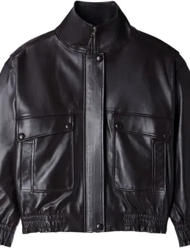 Cazadora de mujer piel de cordero oversize cuello alto - sandro - FashionsVida