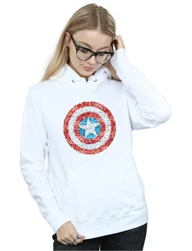 Women's Captain America Pixelated Shield Hoodie in White Size: Small - White - Size: S - Marvel - FashionsVida