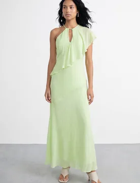 Women's One Shoulder Asymentric Ruffle Maxi Dress in Lime Size: 12 - Lime - Size: 12 - Warehouse - FashionsVida