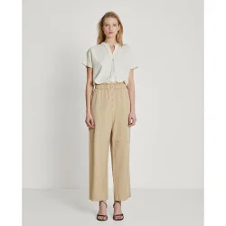 Pantalones anchos de mujer de tiro alto con fruncido