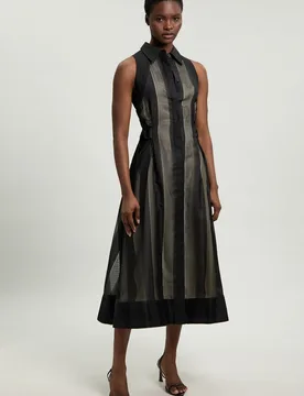 Womens Textured Organza Mix Sleeveless Shirt Dress - Black - Size 14 Uk - Karen millen - FashionsVida