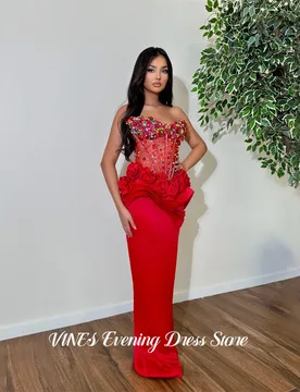 VINES Red Evening Dress with Colorful Beaded Bodice Prom Dresses Sweetheart Party Formal Gown Mermaid robe de bal Customized - Aliexpress - FashionsVida