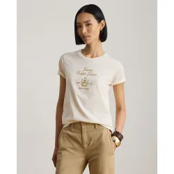 Camiseta de mujer de algodón con escudo bordado