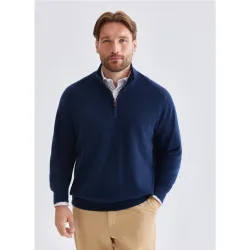 Jersey de hombre de c-semicisne cremallera liso algodón merino tallas grandes