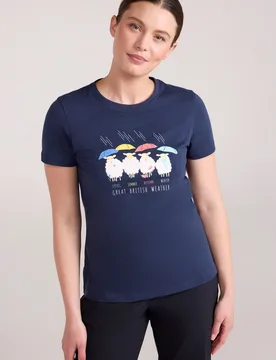 Printed Womens Great British Weather Tee - Navy - Navy - Size: 12 - Mountain Warehouse - FashionsVida