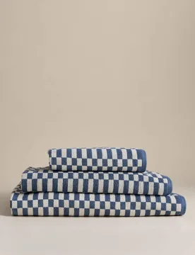 Pure Cotton Geometric Check Towel Slate Blue - M&S - FashionsVida