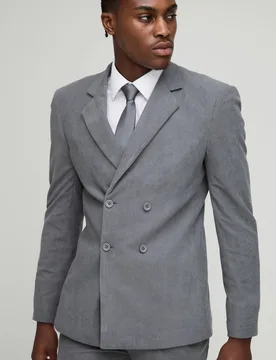 Herren Taillierter Doppelreihiger Cord-Blazer Grey Größe 38 - boohooMAN - FashionsVida