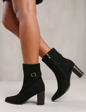 Women's 'North' Wide Fit Block Heel Boot With Buckle Detail in Black Size: 4-Wide Fit - Black - Size: 4-Wide Fit - Where's That From - FashionsVida