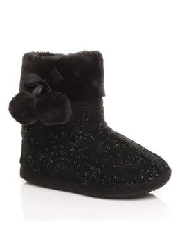 Women's Knitted Glitter Ankle Boot Slippers in Black Size: 6 - Black - Size: 6 - Ajvani - FashionsVida