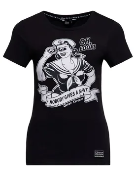 Rockabilly T-Shirt - nobody gives a shit - S bis 3XL - für Damen - Größe XXL - schwarz - Frauen - female - Queen Kerosin - FashionsVida