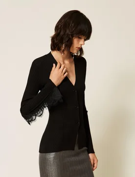 Cardigan ajusté en maille avec dentelle - Actitude by Twinset - FashionsVida