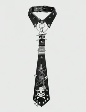 Pieza Corbata unisex con estampado de remaches, cremallera y letra de estilo punk negro Y2K, accesorios góticos oscuros, decoración personalizada ú - Shein - FashionsVida