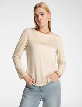 Camiseta de mujer bimatérica en viscosa ajuste regular sin cierre - Elena Miró - FashionsVida