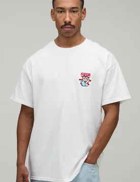 Herren Übergroßes T-Shirt Mit Gestickter Glückskatze White Größe Medium - boohooMAN - FashionsVida