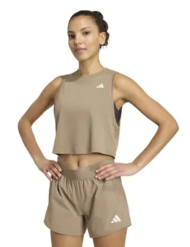 Train Essentials Crew Neck Crop Vest Top Khaki female - Adidas - FashionsVida