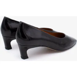 Zapatos de salón de mujer de tacón bajo cómodo de piel brillan textu., amaris