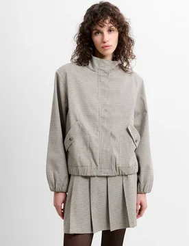 Checked Funnel Neck Bomber Jacket Beige Mix female - French connection - FashionsVida