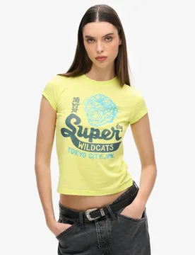 Superdry Damen Varsity T-shirt in Ausbrenneroptik Gelb - Größe: 42 - 44.99 - FashionsVida