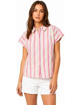 Camisa de manga corta y rayas de mujer - Pieces - FashionsVida