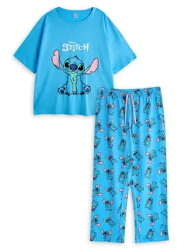 Women's Short Sleeve Long Leg Pyjama Set Blue Official Merch Size: XL - Blue - Size: XL - Disney - FashionsVida