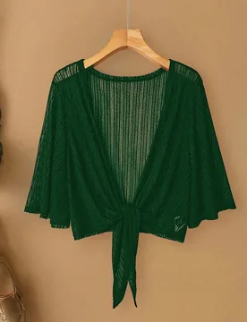 Chaqueta de playa de talla grande para mujer, elegante, de encaje y malla, de manga transparente 3XL - Shein - FashionsVida