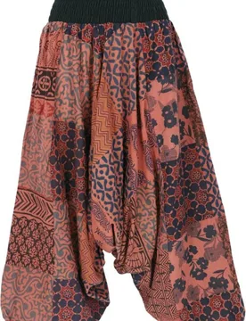 Stoffhose - Sommerliche Aladinhose Patchwork Pluderhose, Hippie Hose - rot - für Damen - Größe rot - Frauen - female - Guru-Shop - FashionsVida