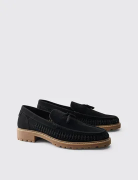 Herren Slipper Aus Kunstwildleder Mit Flechtmuster Und Profilsohle Black Größe 44 - boohooMAN - FashionsVida