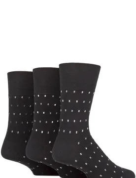 Mens 3 Pair Cotton Argyle Patterned and Striped Socks Micro Rectangle Black 6-11 - Black - Size: 6-11 Mens - Gentle Grip - FashionsVida