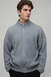 Herren Locker Geschnittene Gerippte Strick-Trainingsjacke Grey Größe XS