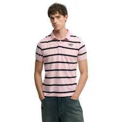 Polo à Manches Courtes Vintage Stripe Pink Navy Stripe XL