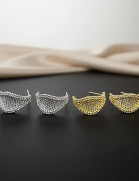 Fan‑Shaped Pave Zircon C‑Shape Stud Earrings Scalloped Edge Half‑Hoop Design Two‑Tone Women Earrings Sparkling Fashion Jewelry - Aliexpress - FashionsVida