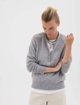 Pure Cashmere Henley Neck Jumper Grey Marl female - hush - FashionsVida